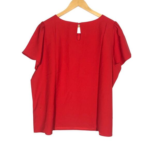 J. Crew Factory Top Short Puff Sleeve Keyhole Back Crepe Candy Apple Red NWT 2X - Picture 3 of 8